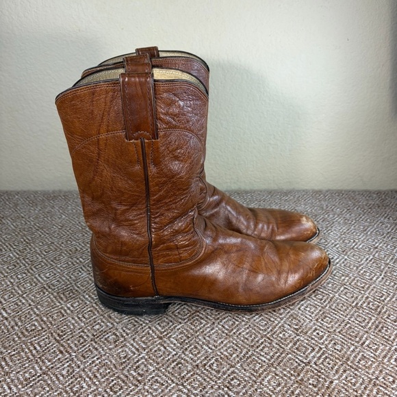 Justin Classic Roper Style 3163 Brown Marbled Leather Cowboy Boots Men\'s Sz 9D